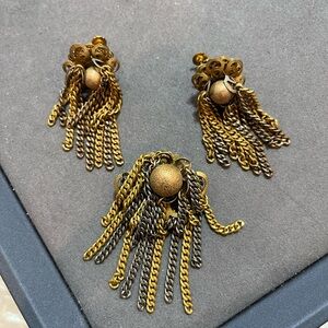 Miriam Haskell gold tone tassels earrings and brooch